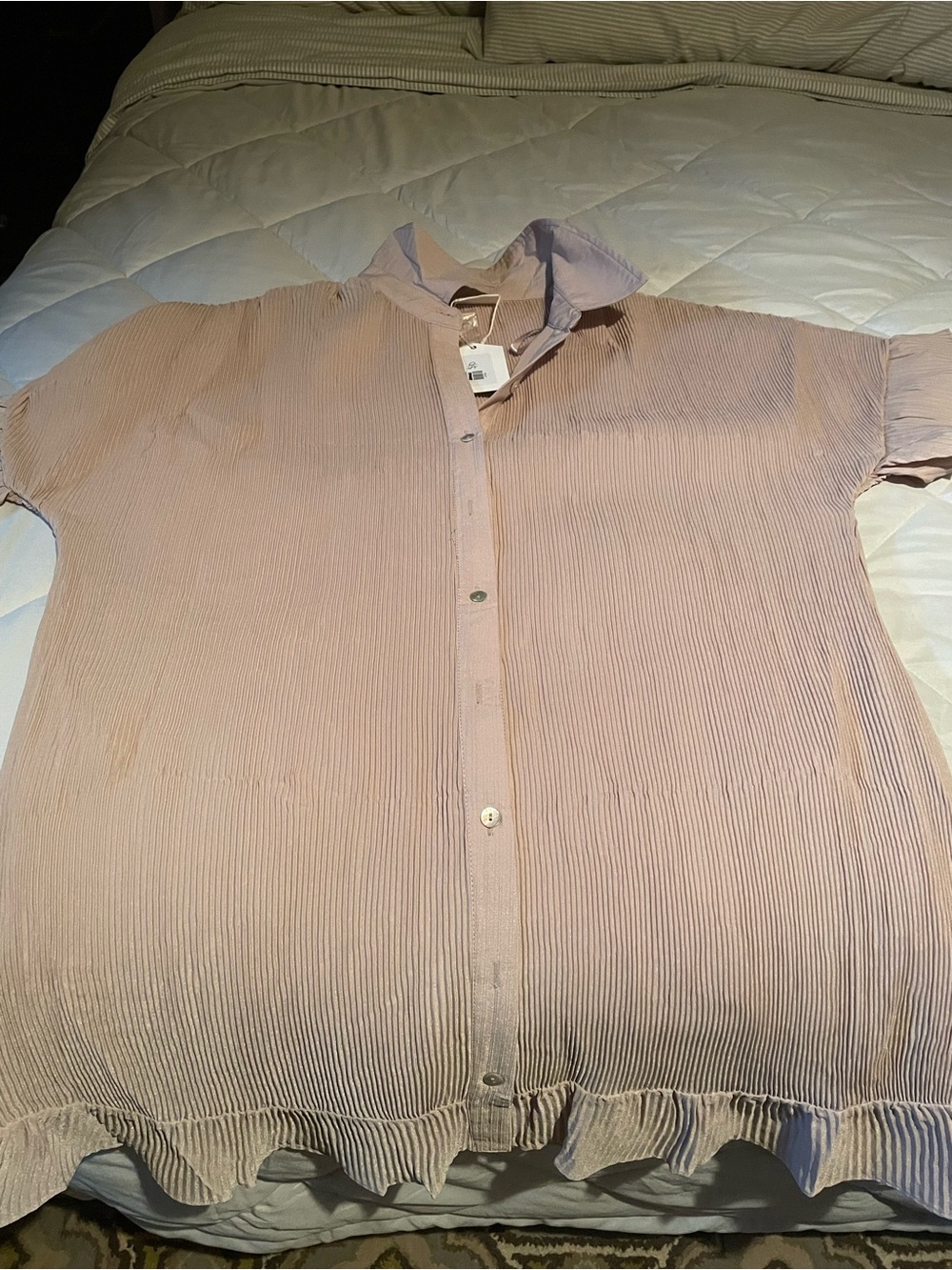 Women's Pink Pleated Mini Dress - Lightweight Button Front